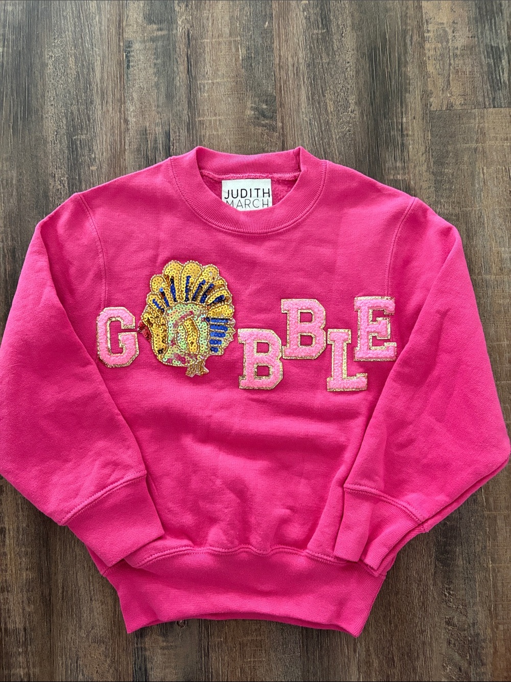 Judith March Hot Pink Sequin Turkey 'GOBBLE' Sweatshirt